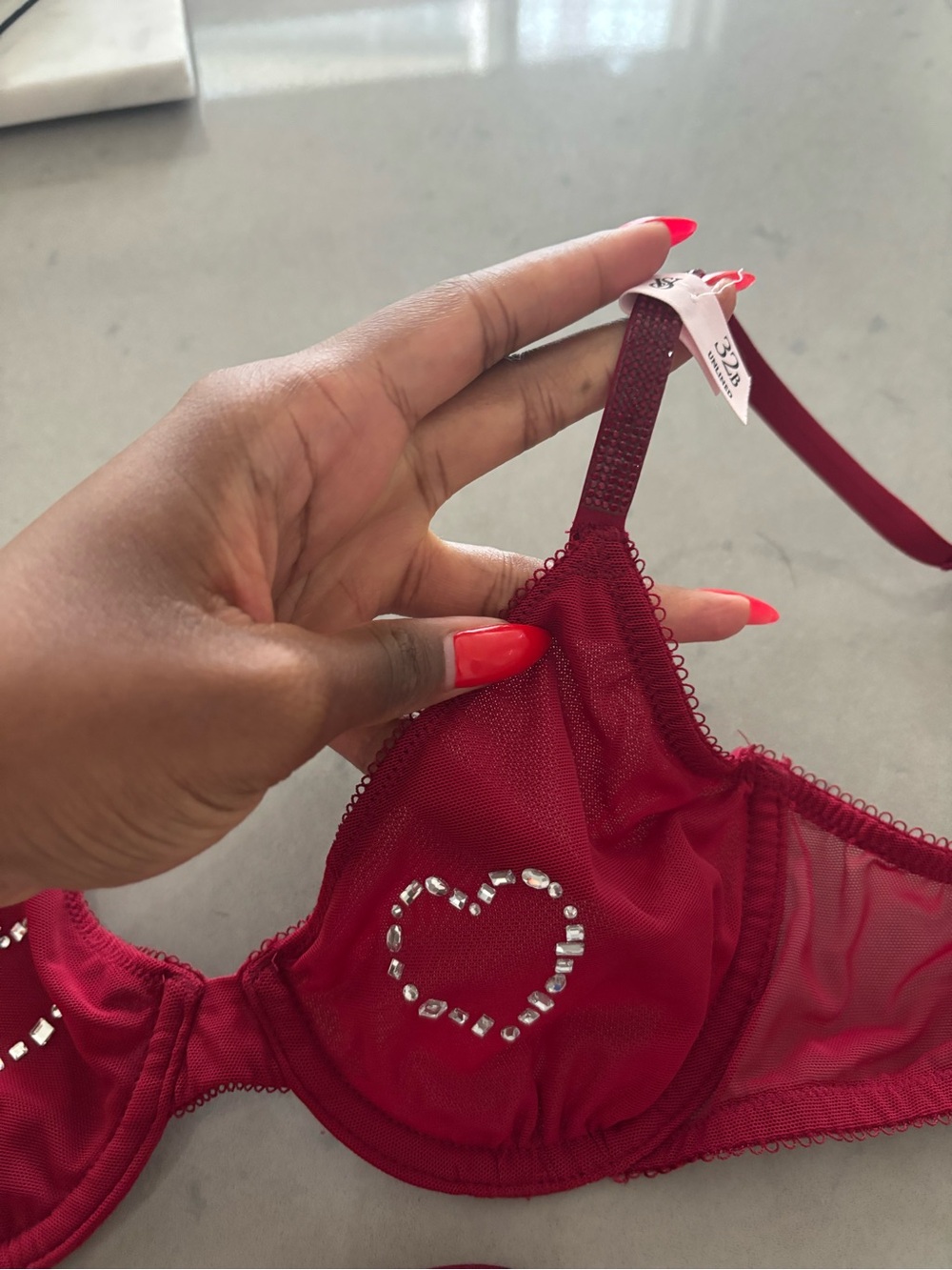 VS Red Rhinestone Heart Lingerie Set - Picture 3 of 7